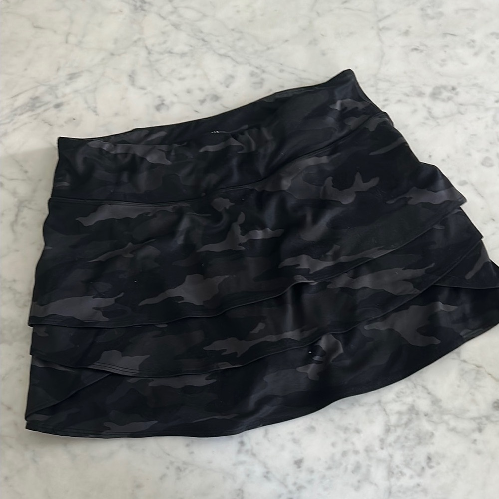 Athleta Black Ruffled Skater Mini Skirt